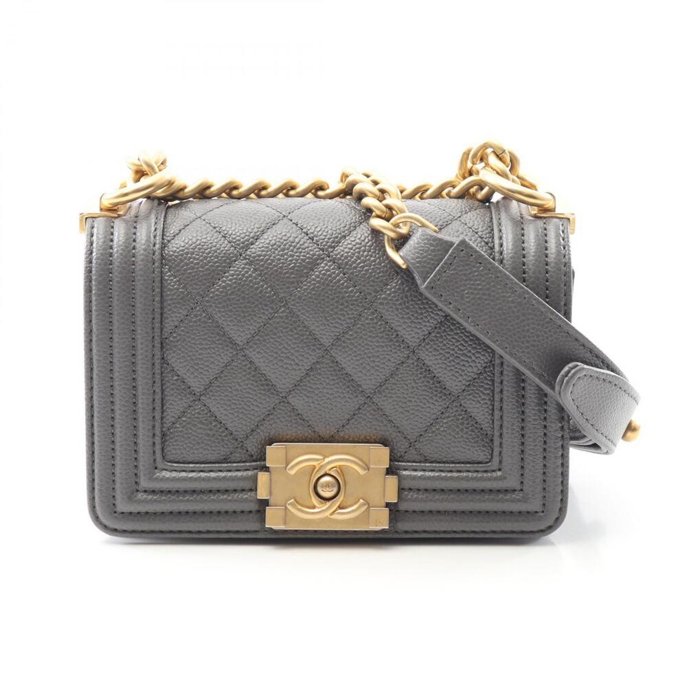 Chanel Boy Matelasse Shoulder Bag Caviar Skin Grained Calfskin Gray